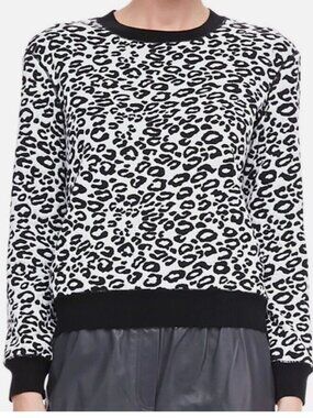 Rebecca Taylor Animal Print Sweatshirt XS Black White Long Sleeve Pullover